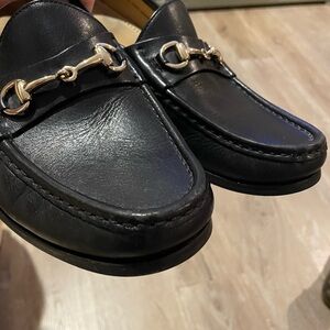 Cole Haan Black Leather Loafers with Gold Accents